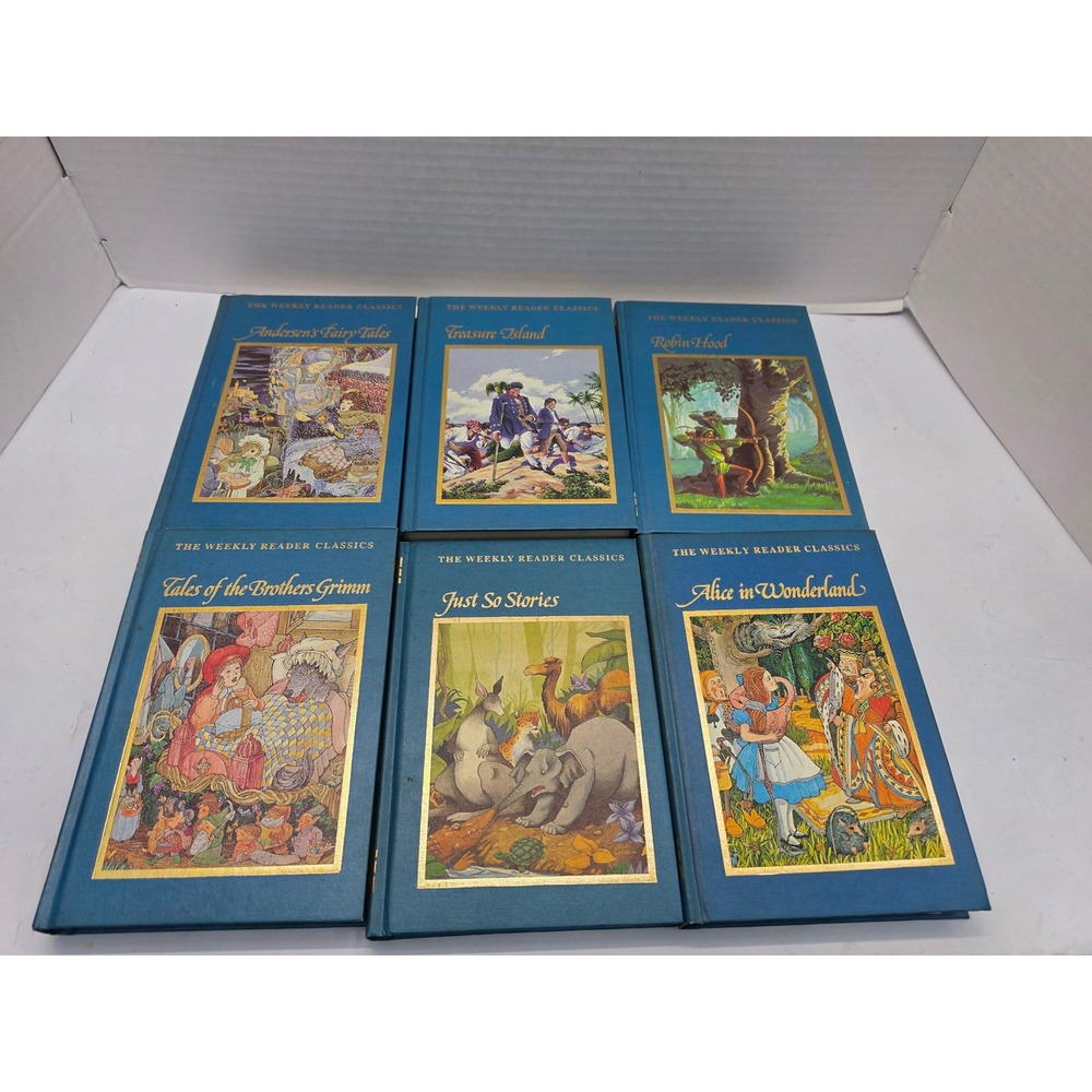 Vintage Weekly Reader Classics Children's Book Set - 6 Blue Hardcover Books